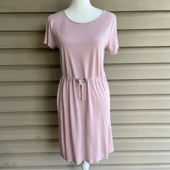 H&M | Dresses | Hm Casual Blush Pink Dress With Drawstring Waist Size Small  | Poshmark